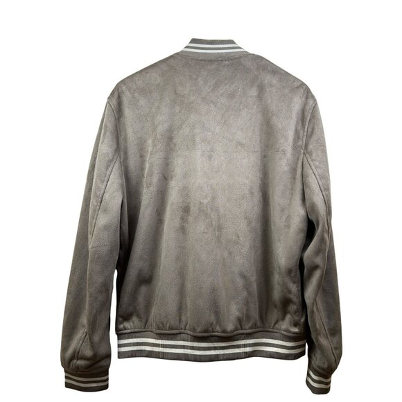 ZARA Varsity Bomber Jacket Mens M Faux Suede Taupe Tan Snap Front YKK Zip Lined - Picture 3 of 11